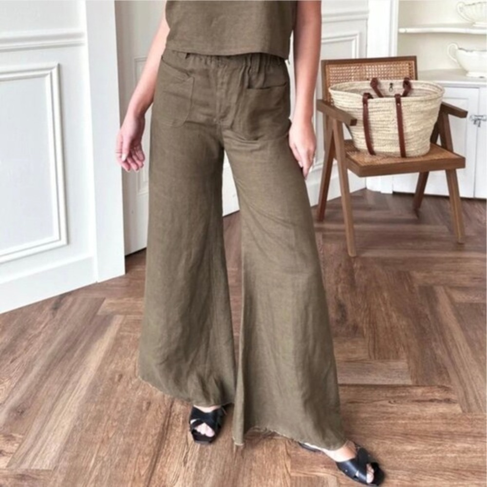 Emerson Fry Tulip Wide Leg Pants Womens L Brown Paperbag Waist High Rise Trouser